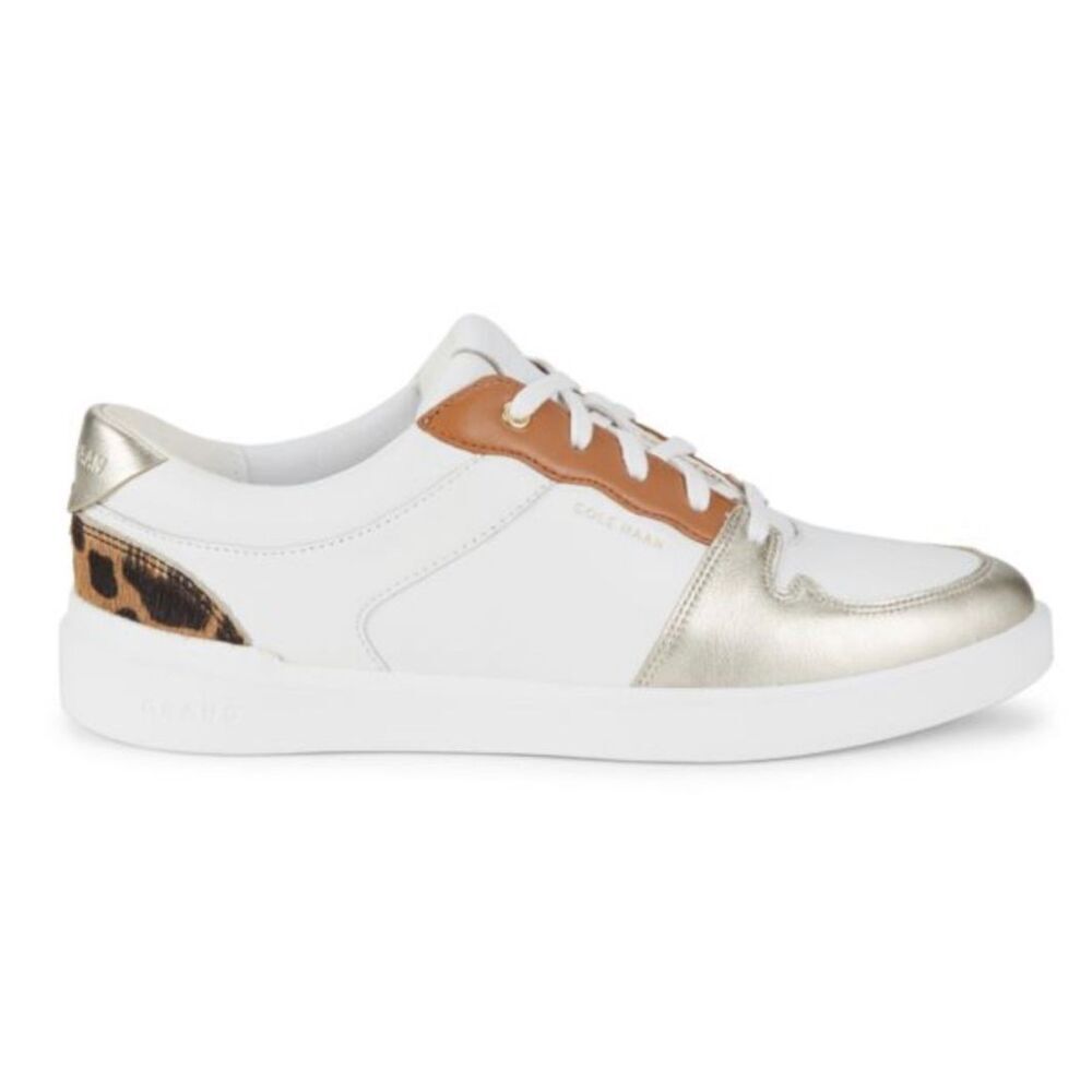 Coke Haan Women’s Zero Ground Leather Sneakers W21535. White Metallic 7.5 B